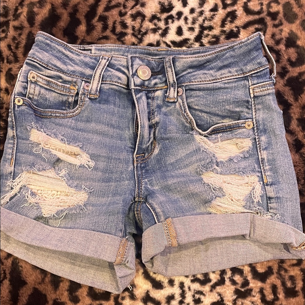 American Eagle Midi Distressed Denim Women Shorts with Lace Detail